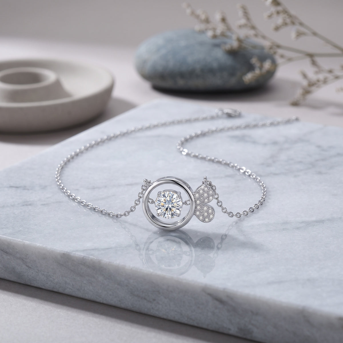 Sterling Silver Dancing Moissanite Fish Tail Necklace