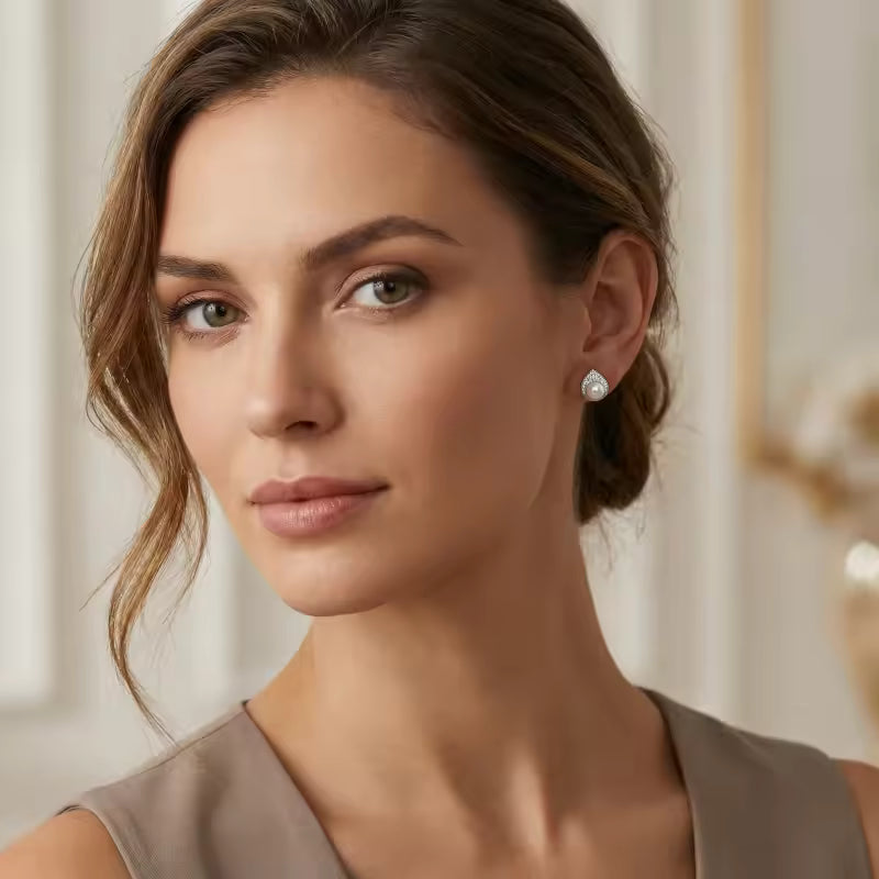 Sterling Silver Pearl Teardrop Stud Earrings