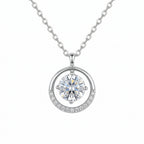 Sterling Silver Round Moissanite Circle Pendant Necklace