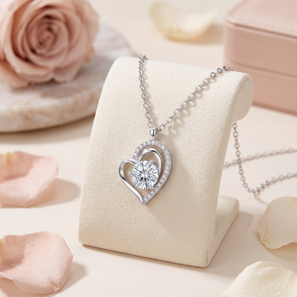 Sterling Silver Swirling Heart Moissanite Necklace