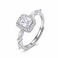 Sterling Silver Adjustable Emerald-Cut Cubic Zirconia Halo Ring