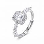 Sterling Silver Adjustable Emerald-Cut Cubic Zirconia Halo Ring