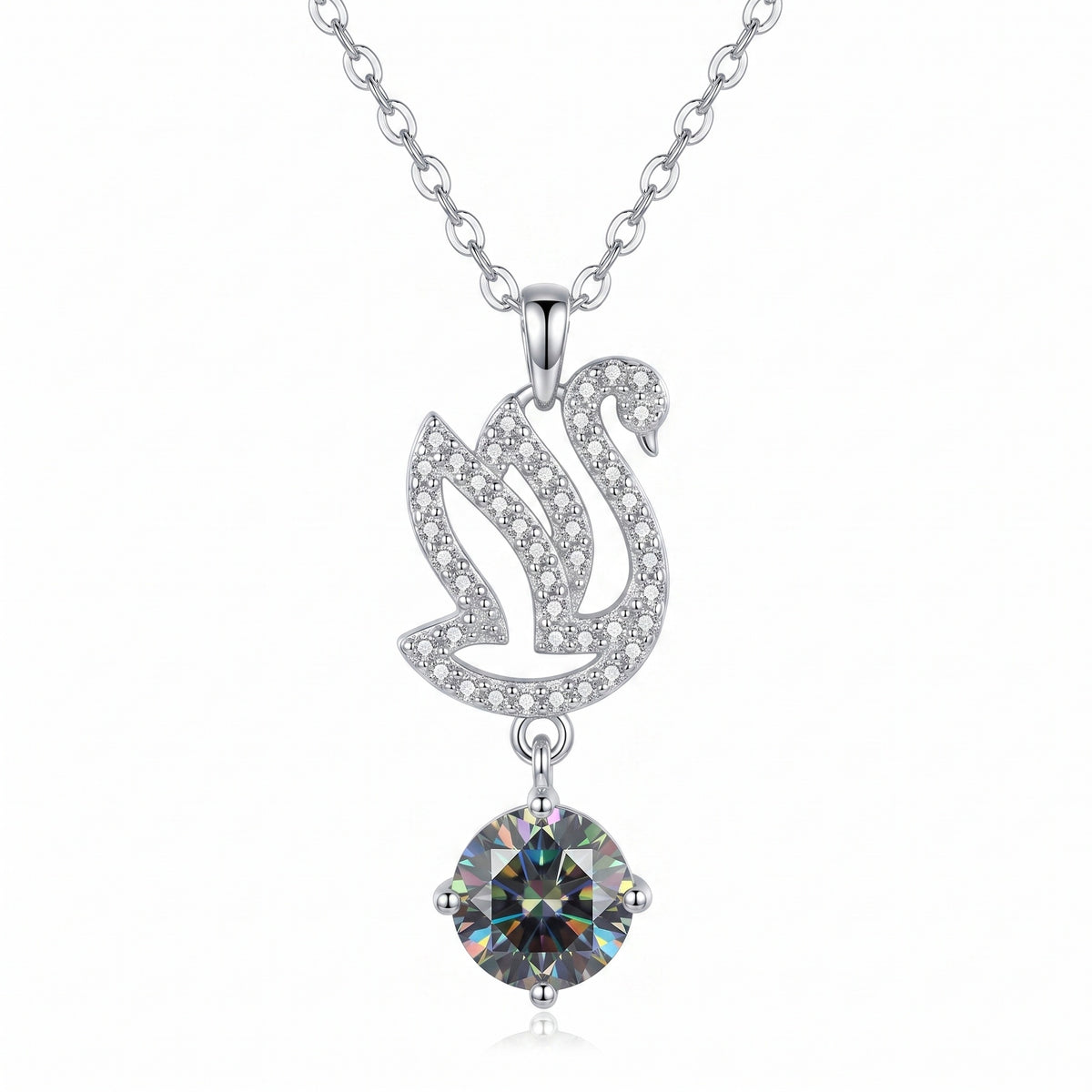 Sterling Silver Swan Moissanite Pendant Necklace