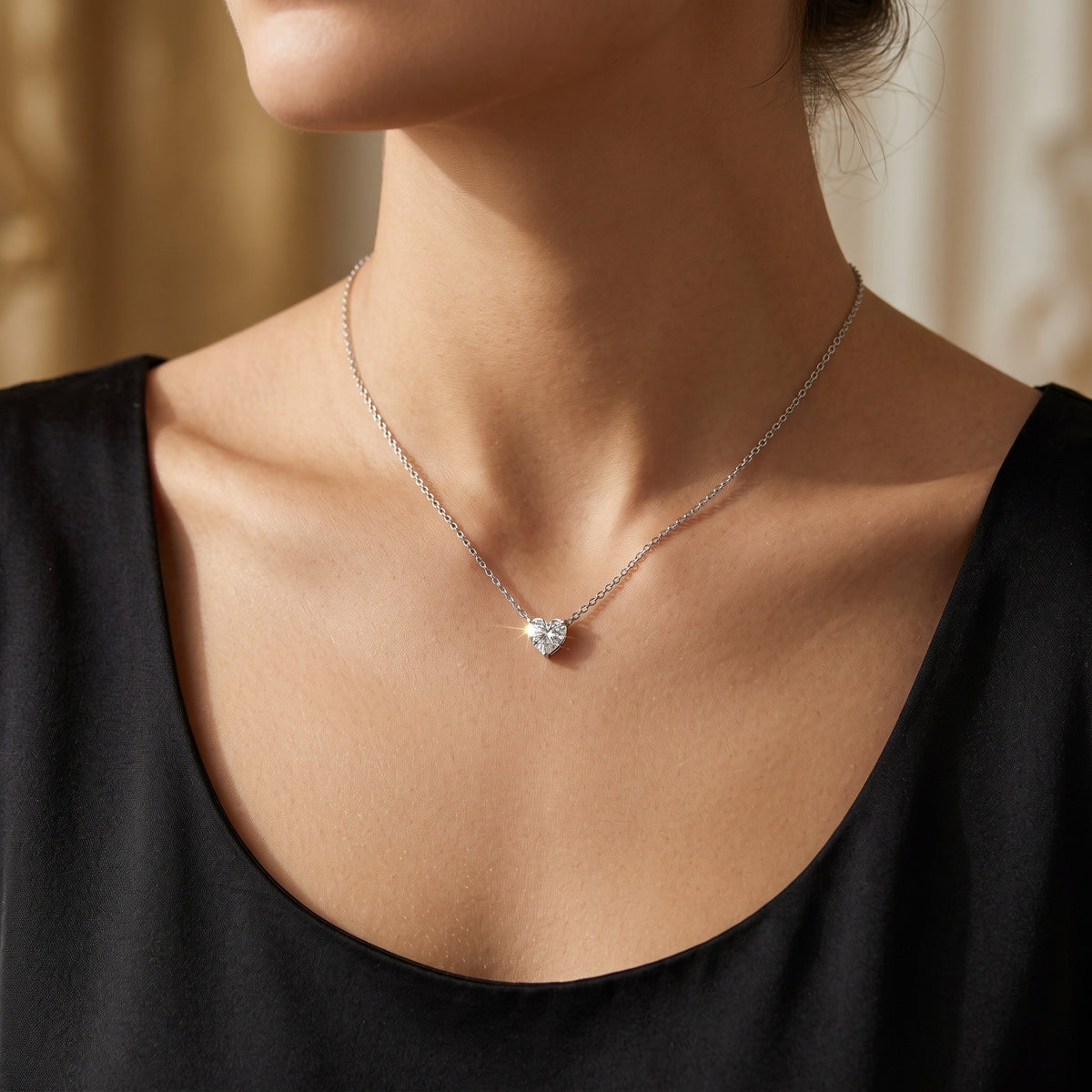 Sterling Silver Heart-Cut Moissanite Necklace
