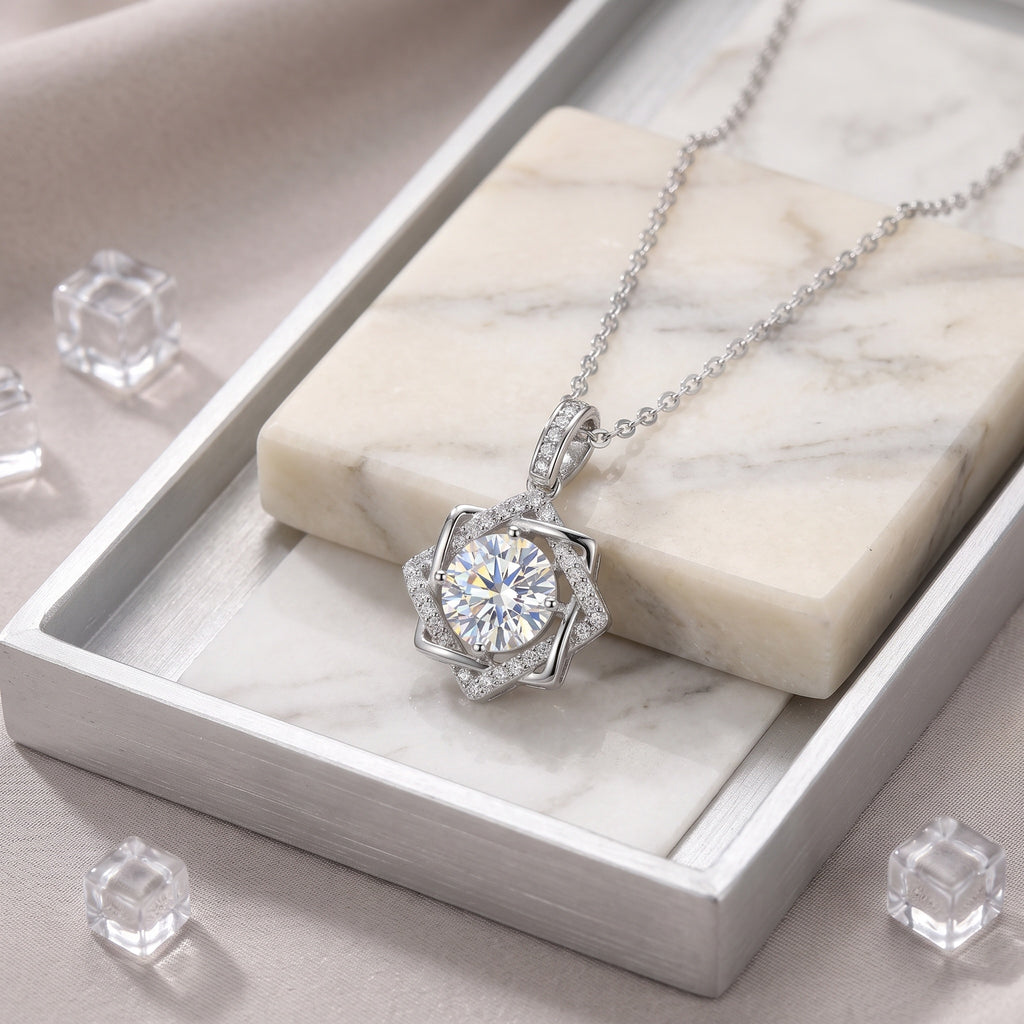 Sterling Silver Geometric Star Halo Necklace