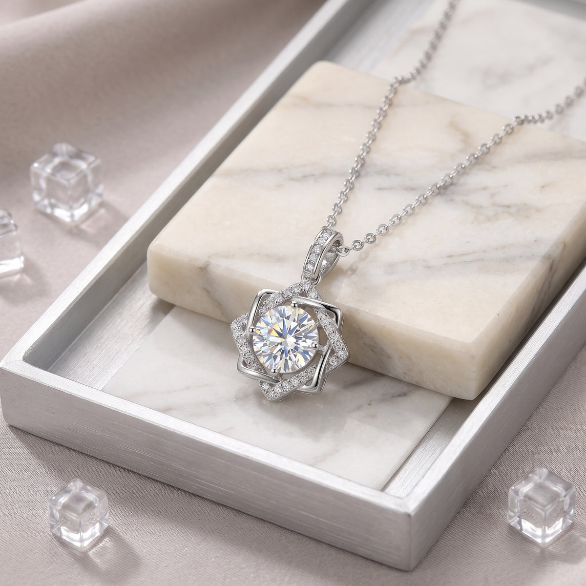 Sterling Silver Geometric Star Halo Necklace