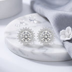 Sterling Silver Snowflake Moissanite Halo Stud Earrings