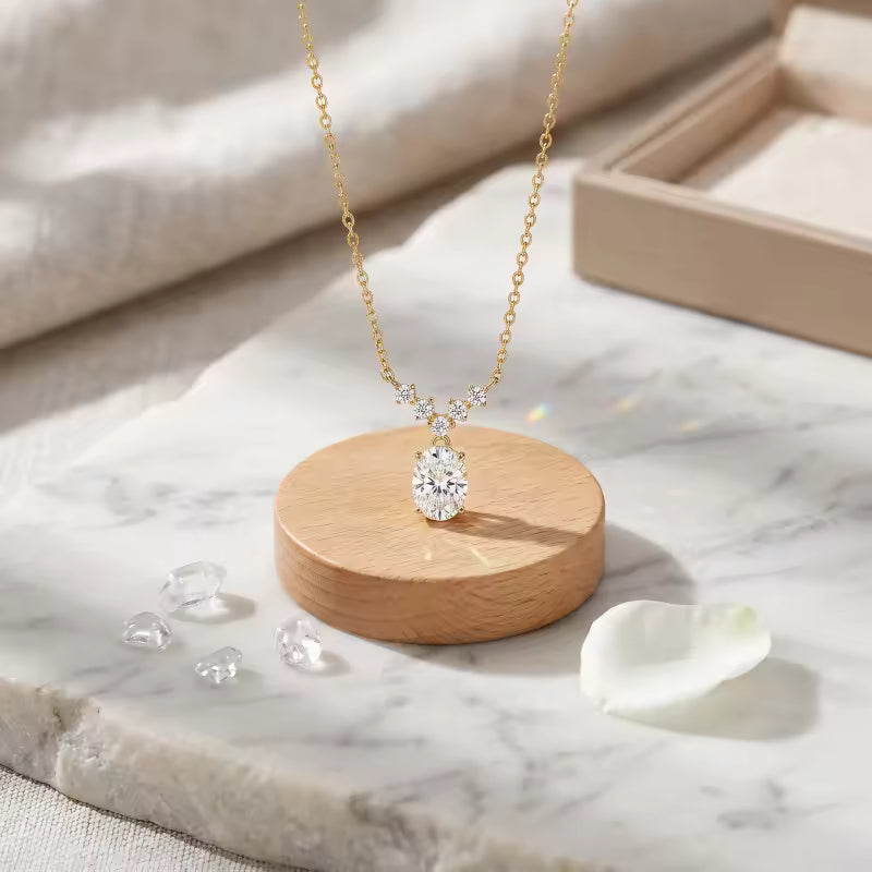 18K Gold Plated Sterling Silver Oval Moissanite Pendant Necklace