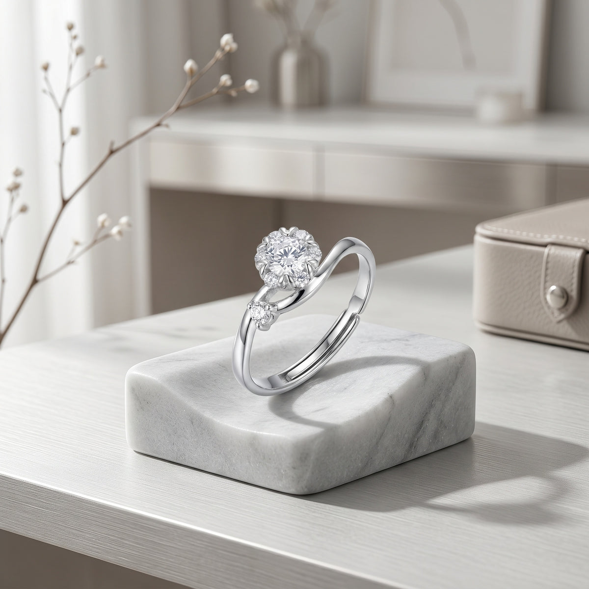 Sterling Silver Snowflake Halo Ring