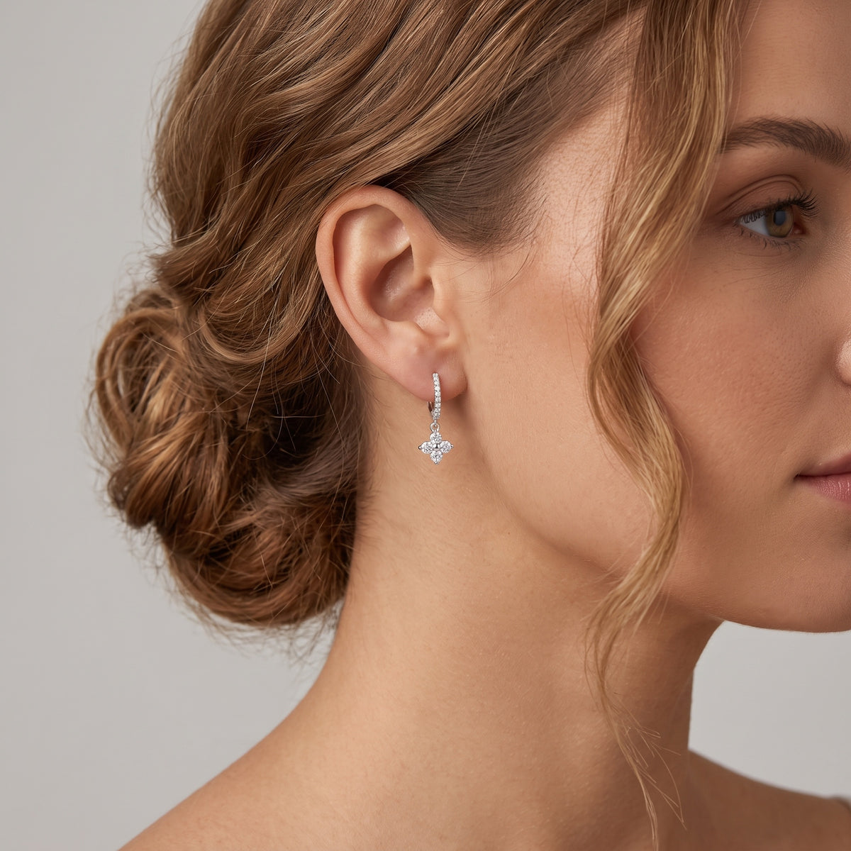 Sterling Silver Moissanite Flower Huggie Drop Earrings
