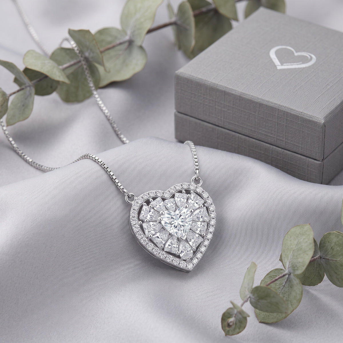 Sterling Silver Heart Moissanite Pendant Necklace