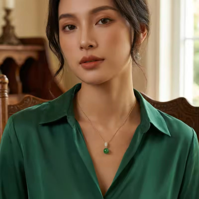 Elegant Green Jade Sphere Pendant Necklace