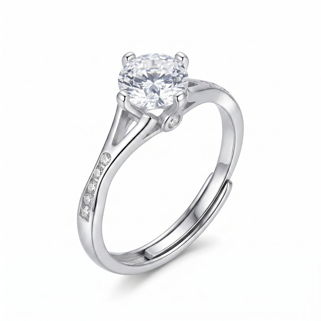 Sterling Silver Adjustable Cubic Zirconia Solitaire Ring