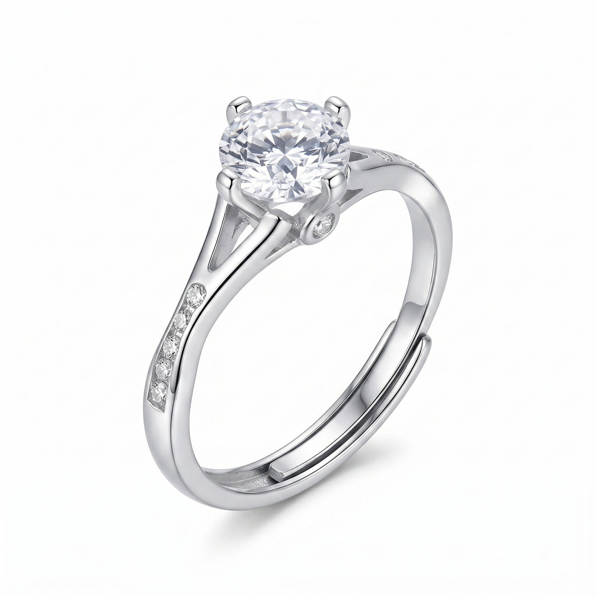 Sterling Silver Adjustable Cubic Zirconia Solitaire Ring