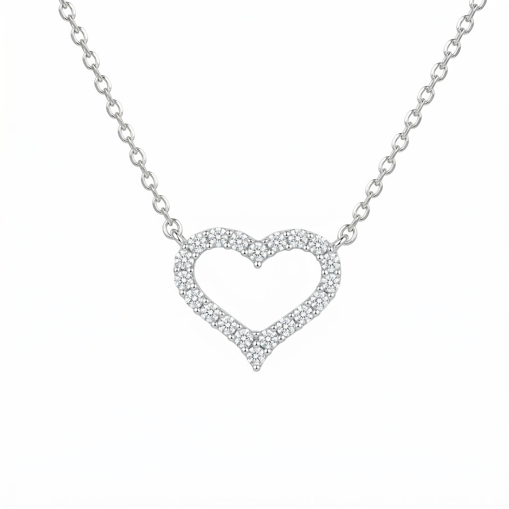 Sterling Silver Moissanite Heart Pendant Necklace – Polished Romantic Jewellery Gift