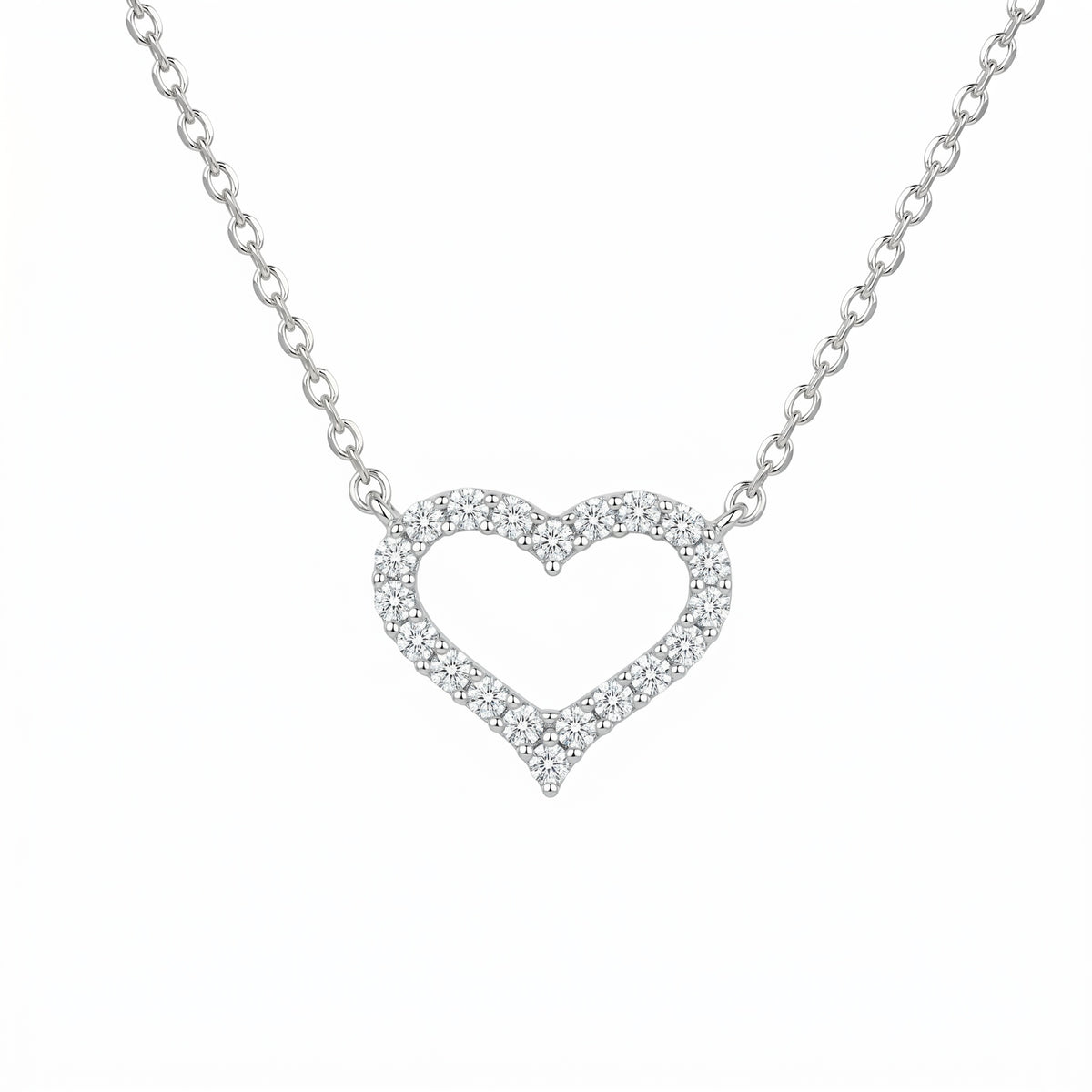 Sterling Silver Moissanite Heart Pendant Necklace – Polished Romantic Jewellery Gift