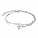 Sterling Silver Double Layer Beaded Chain Cubic Zirconia Bracelet