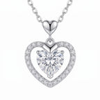 Sterling Silver Heart-Cut Moissanite Halo Pendant Necklace