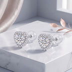 Sterling Silver Heart Moissanite Halo Stud Earrings