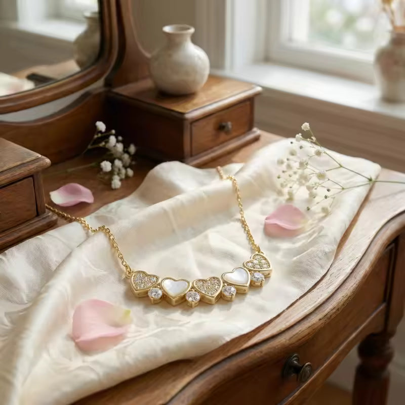 Sterling Silver Gold-Plated Mother of Pearl Heart Necklace