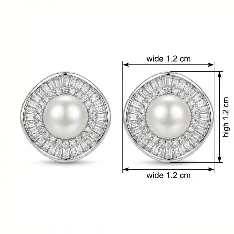 Sterling Silver Pearl Halo Stud Earrings