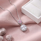 Sterling Silver Pink and Cushion-Cut Moissanite Halo Pendant Necklace