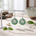 Elegant Green Jade  Flower Drop Earring