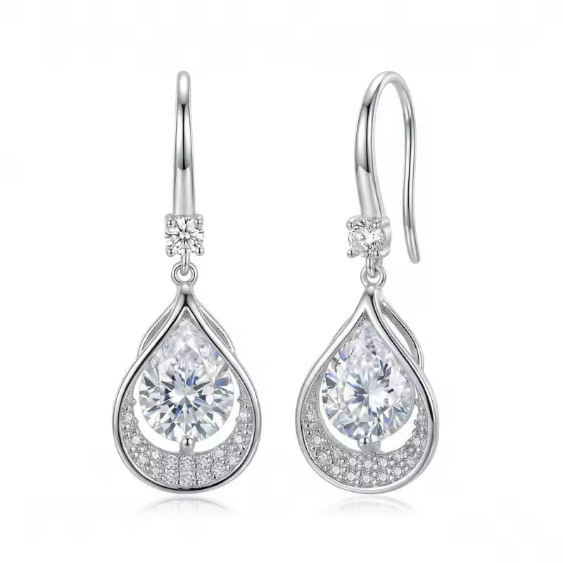 Sterling Silver Pear-Cut Cubic Zirconia Drop Earrings