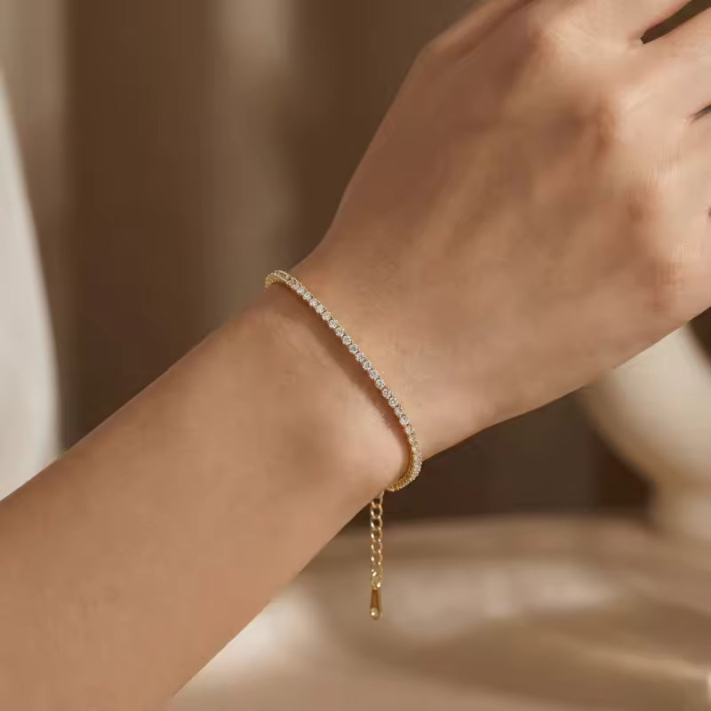Gold Plated Sterling Silver Cubic Zirconia Tennis Bracelet