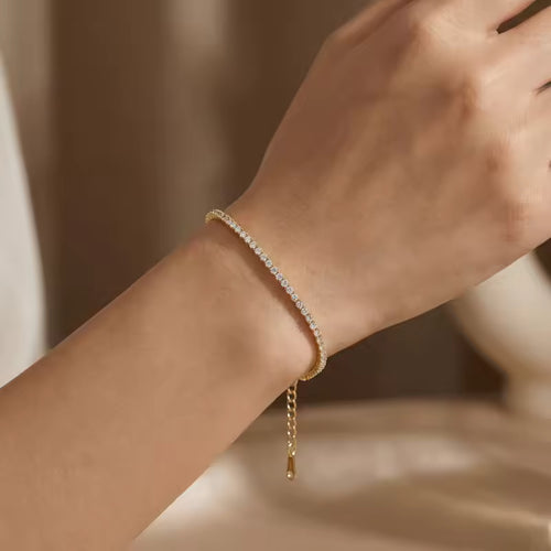 Gold Plated Sterling Silver Cubic Zirconia Tennis Bracelet