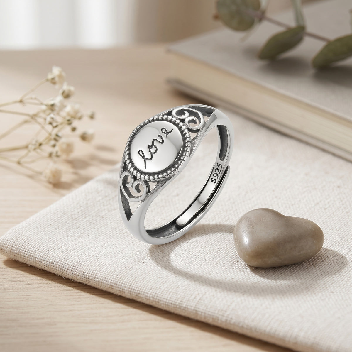 Sterling Silver Adjustable Love Signet Ring