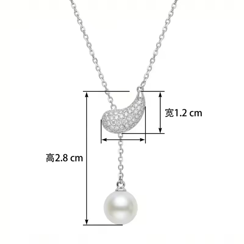 Elegant Pave CZ Paisley Pearl Y-Necklace