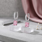 Sterling Silver Emerald-Cut Cubic Zirconia Drop Huggie Earrings