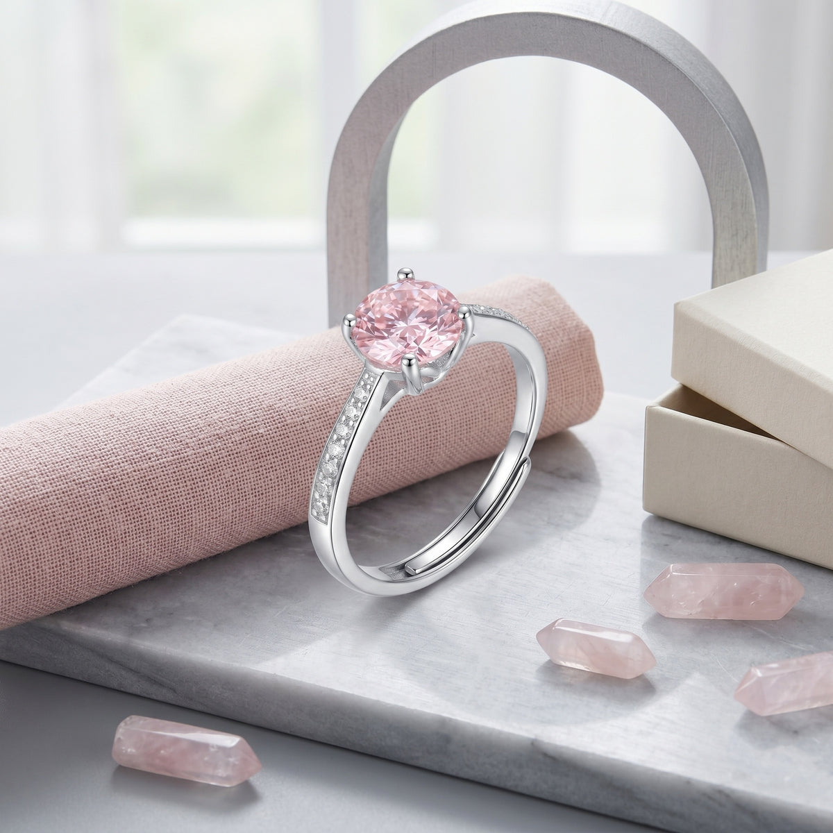 Sterling Silver Pink Cubic Zirconia Adjustable Ring