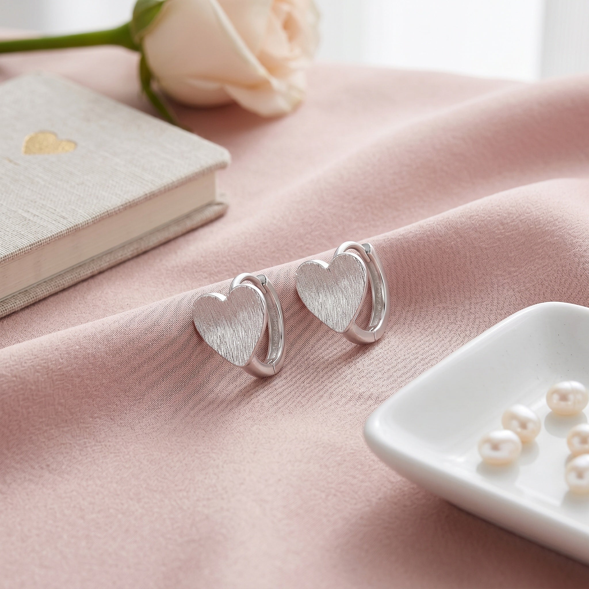 Heart Huggie Hoop Earrings with Brushed Texture