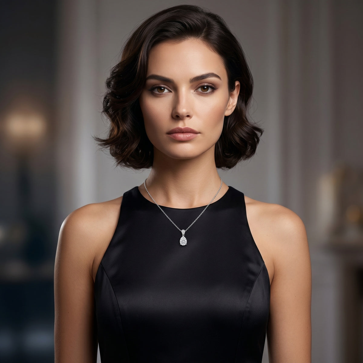 Sterling Silver Pear-Cut Cubic Zirconia Pendant Necklace