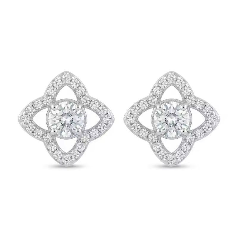 Sparkling Quatrefoil Halo CZ Stud Earrings