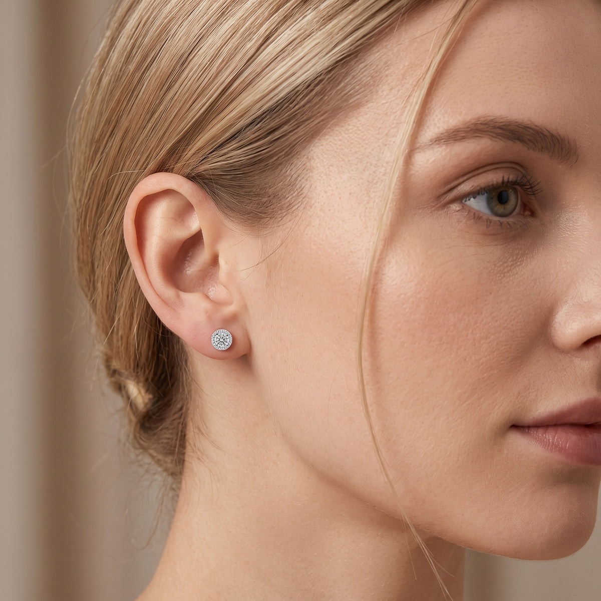 Sterling Silver Round Moissanite Halo Stud Earrings