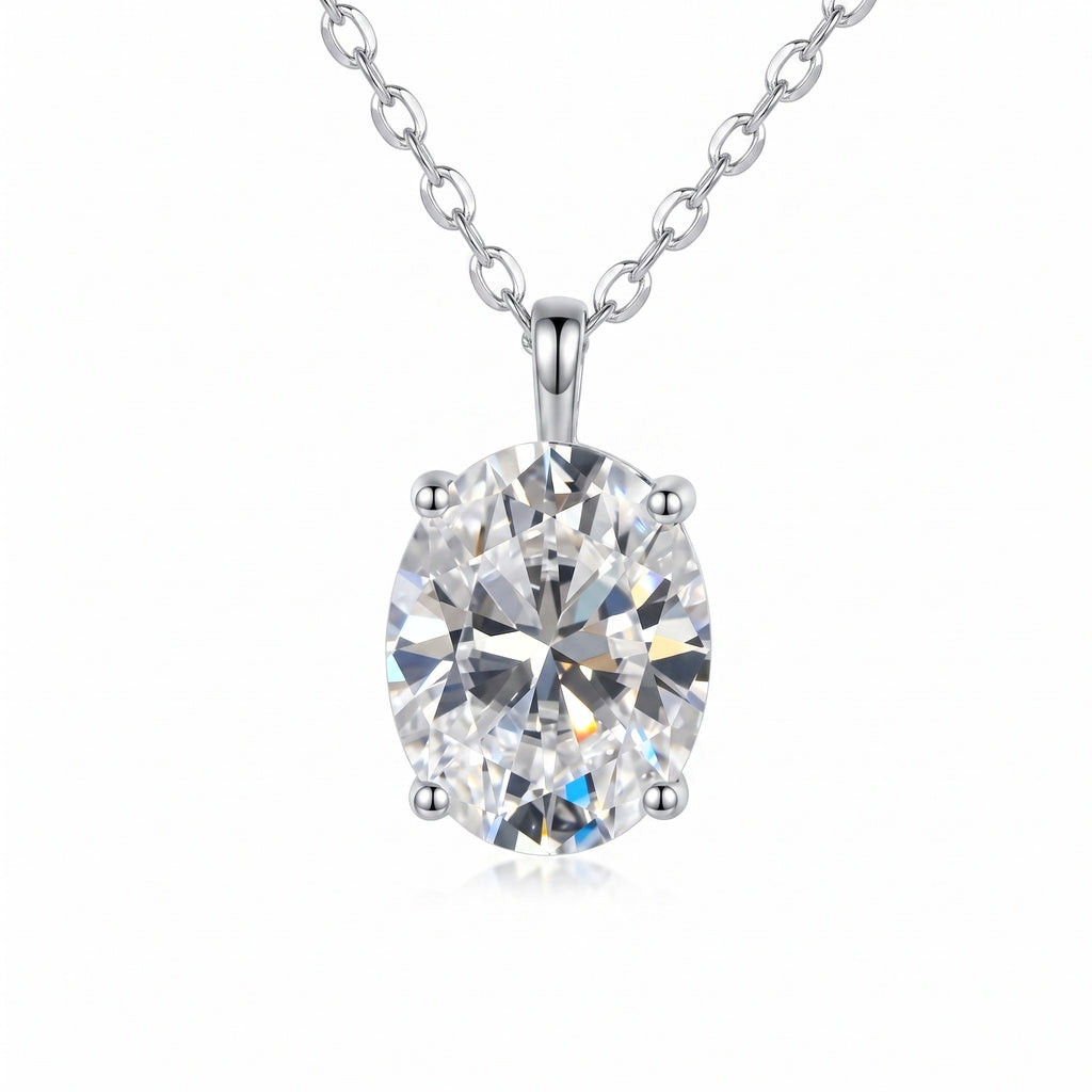 Sterling Silver Oval Moissanite Solitaire Pendant Necklace