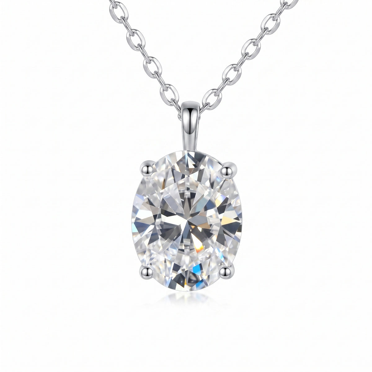 Sterling Silver Oval Moissanite Solitaire Pendant Necklace