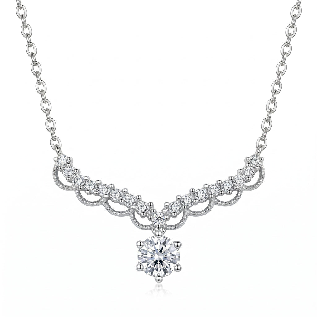 Sterling Silver Scalloped Moissanite Necklace