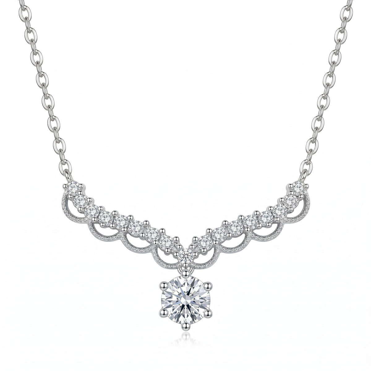 Sterling Silver Scalloped Moissanite Necklace
