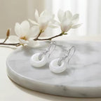 Elegant White Stone Drop Earrings with Polished Silver Accents