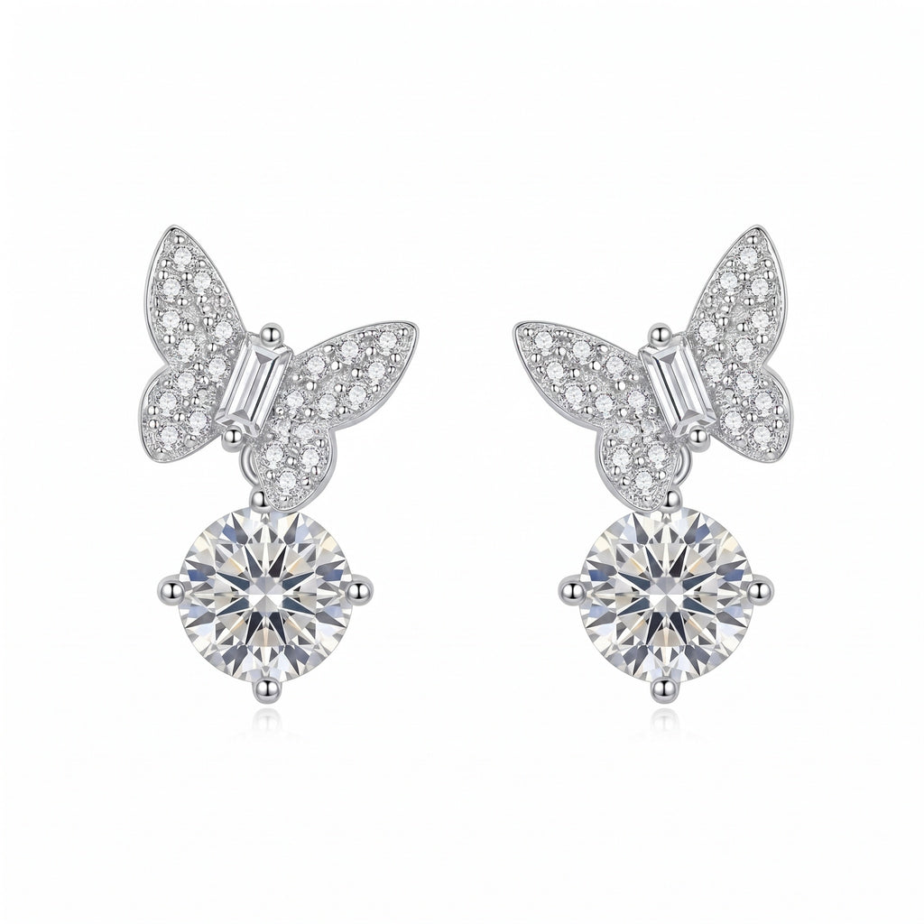 Sterling Silver Butterfly Moissanite Drop Earrings