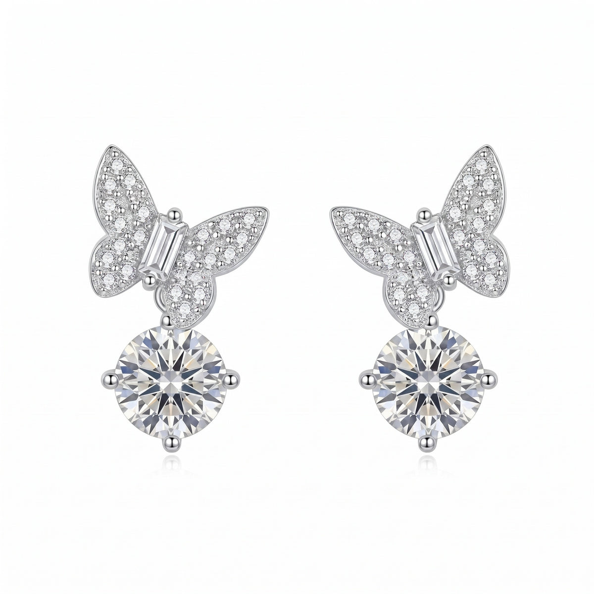 Sterling Silver Butterfly Moissanite Drop Earrings