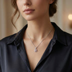 Sterling Silver Pink Radiant-Cut Gemstone Pendant Necklace – Halo Design