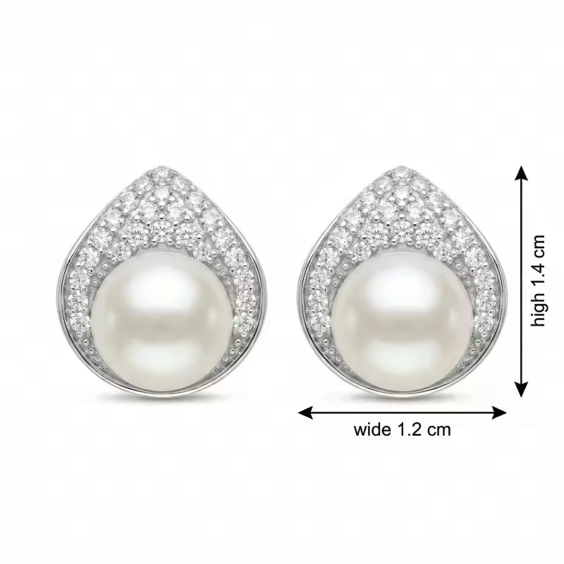 Sterling Silver Pearl Teardrop Stud Earrings