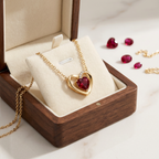 18K Yellow Gold Plated Red Heart Moissanite Pendant Necklace