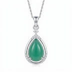 Teardrop Jade Pendant with CZ Accents Necklace