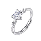 Sterling Silver Adjustable Heart Cubic Zirconia Solitaire Ring